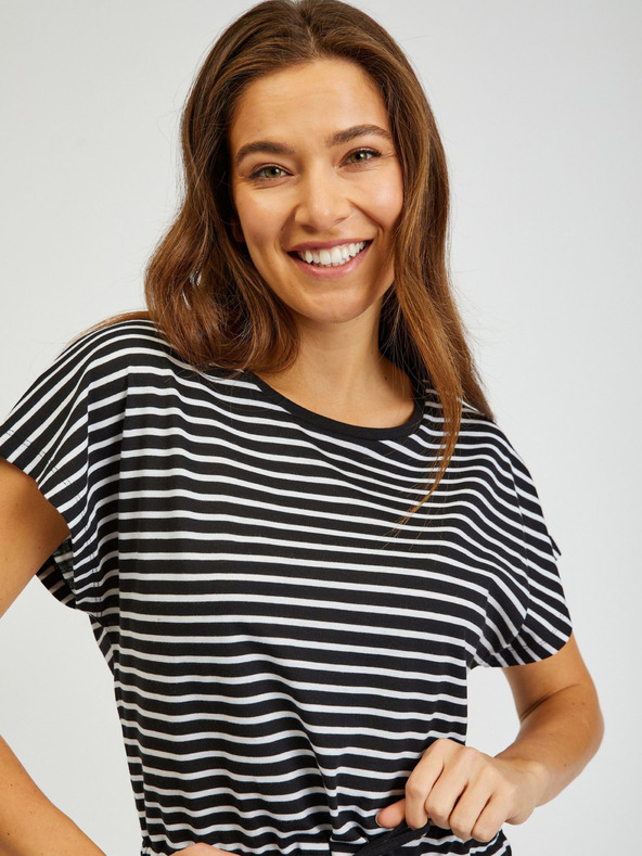 Sam 73 Bela in črna črtasta ženska obleka SAM73 Sagitta