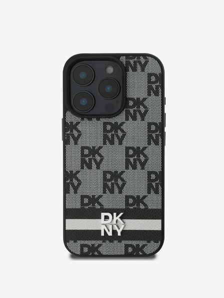 DKNY DKNY PU usnje s kvačkanim vzorcem in črto na hrbtni strani za iPhone 16 Pro črno