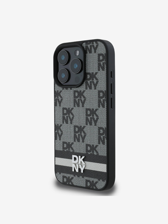 DKNY DKNY PU usnje s kvačkanim vzorcem in črto na hrbtni strani za iPhone 16 Pro črno