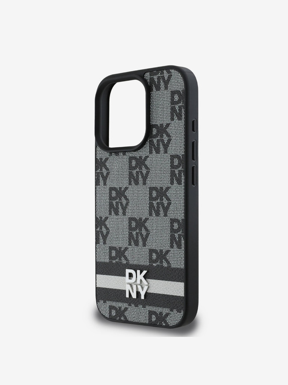 DKNY DKNY PU usnje s kvačkanim vzorcem in črto na hrbtni strani za iPhone 16 Pro črno