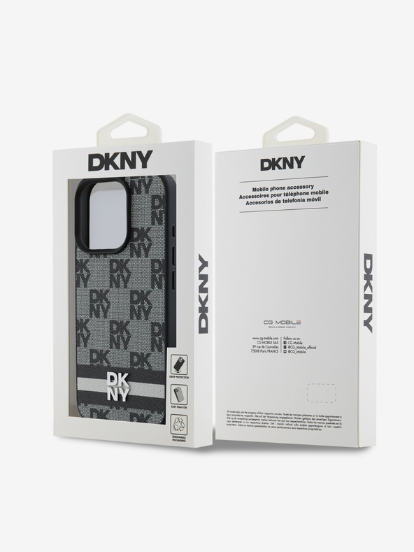 DKNY DKNY PU usnje s kvačkanim vzorcem in črto na hrbtni strani za iPhone 16 Pro črno