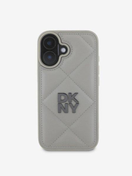 DKNY DKNY PU usnje Prešita zadnja prevleka z logotipom za iPhone 16 Plus siva