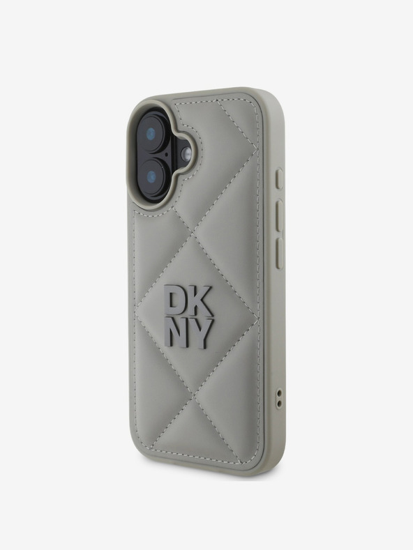 DKNY DKNY PU usnje Prešita zadnja prevleka z logotipom za iPhone 16 Plus siva