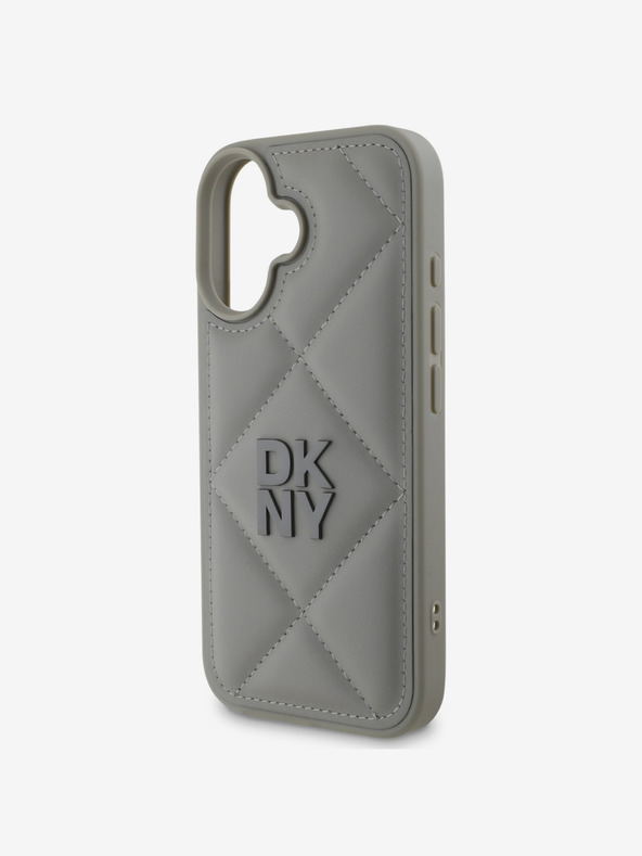 DKNY DKNY PU usnje Prešita zadnja prevleka z logotipom za iPhone 16 Plus siva