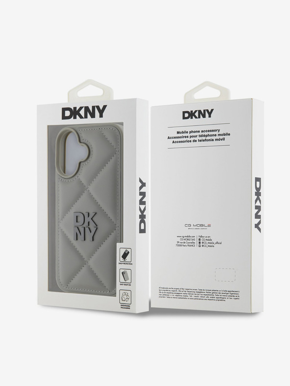 DKNY DKNY PU usnje Prešita zadnja prevleka z logotipom za iPhone 16 Plus siva