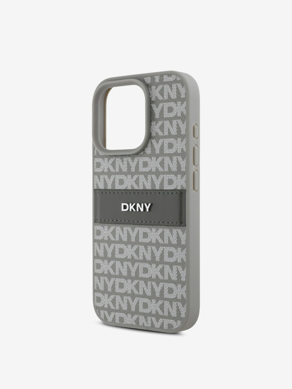DKNY DKNY PU usnje s ponavljajočim se vzorcem v tonskih črtah Zadnji ovitek za iPhone 16 Pro Max Beige