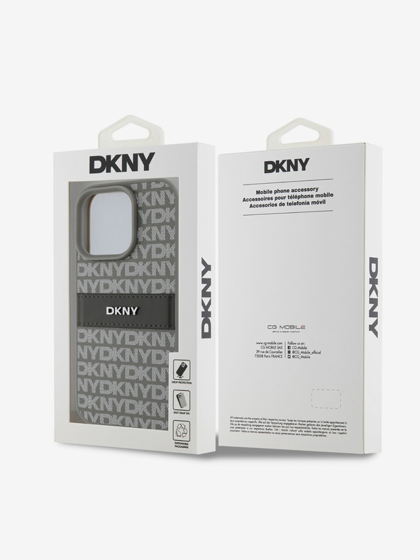 DKNY DKNY PU usnje s ponavljajočim se vzorcem v tonskih črtah Zadnji ovitek za iPhone 16 Pro Max Beige