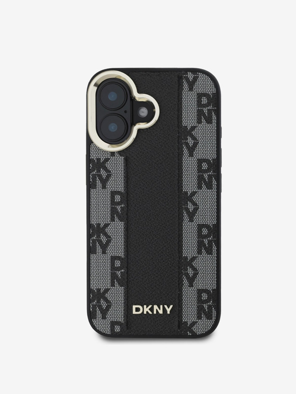 DKNY DKNY PU usnje s šahiranim vzorcem Magsafe hrbtni ovitek za iPhone 16 Plus črn