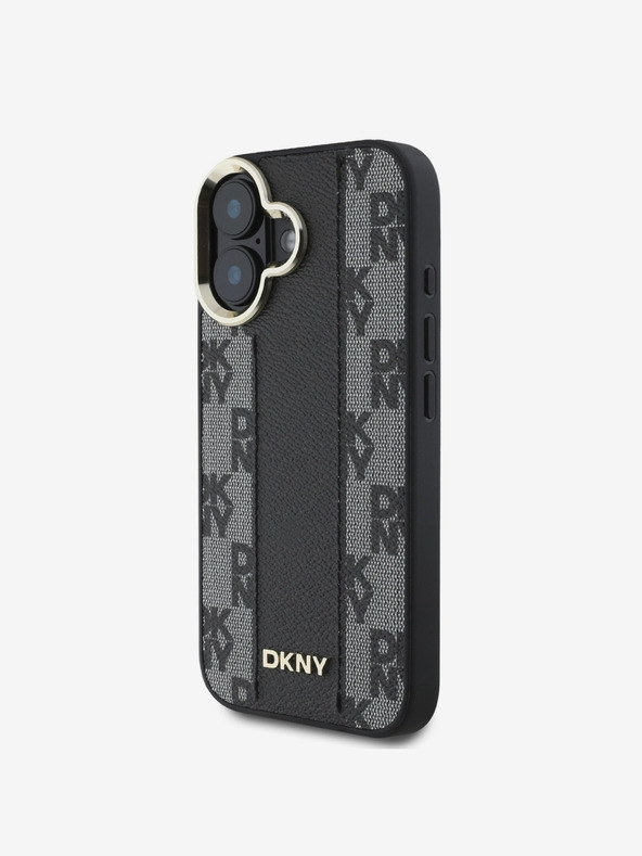 DKNY DKNY PU usnje s šahiranim vzorcem Magsafe hrbtni ovitek za iPhone 16 Plus črn