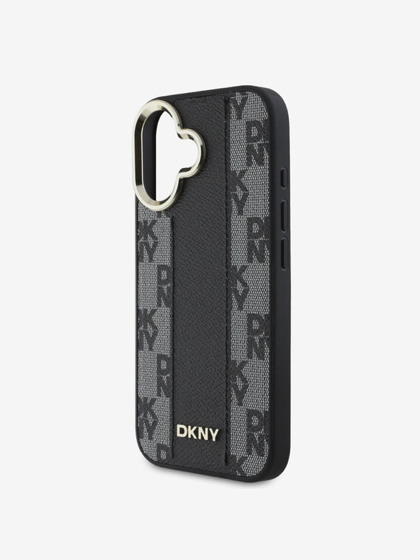 DKNY DKNY PU usnje s šahiranim vzorcem Magsafe hrbtni ovitek za iPhone 16 Plus črn