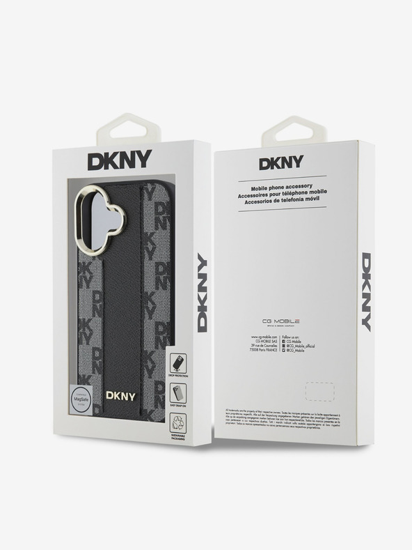 DKNY DKNY PU usnje s šahiranim vzorcem Magsafe hrbtni ovitek za iPhone 16 Plus črn