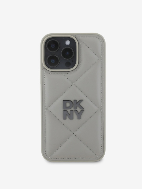 DKNY DKNY PU usnje Prešita zadnja stran z logotipom za iPhone 16 Pro Max siva