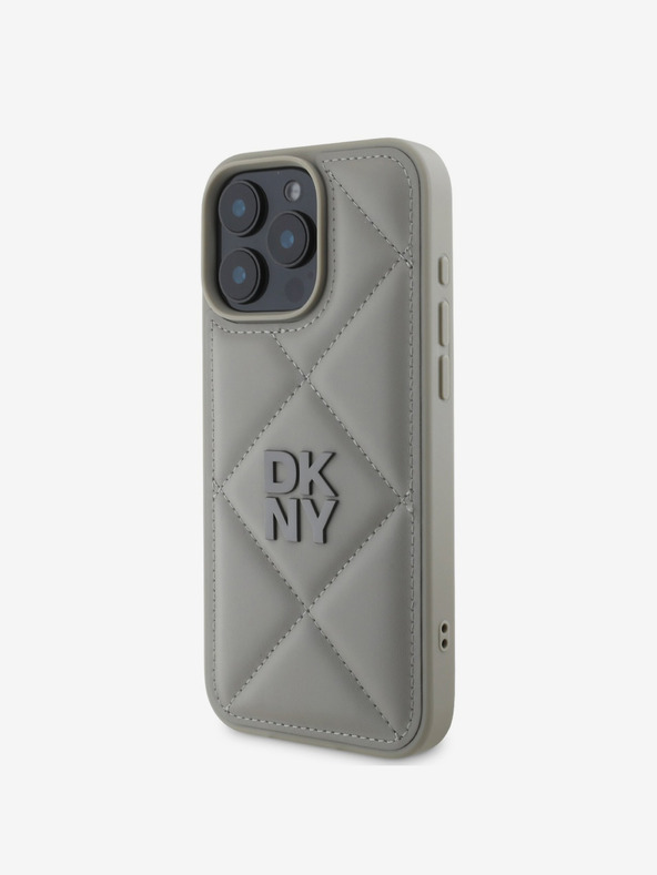 DKNY DKNY PU usnje Prešita zadnja stran z logotipom za iPhone 16 Pro Max siva