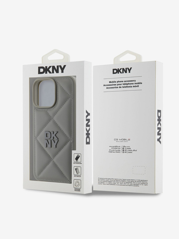 DKNY DKNY PU usnje Prešita zadnja stran z logotipom za iPhone 16 Pro Max siva