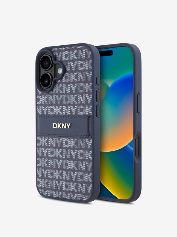 DKNY DKNY PU usnje s ponavljajočim se vzorcem in črto za iPhone 16 Modra