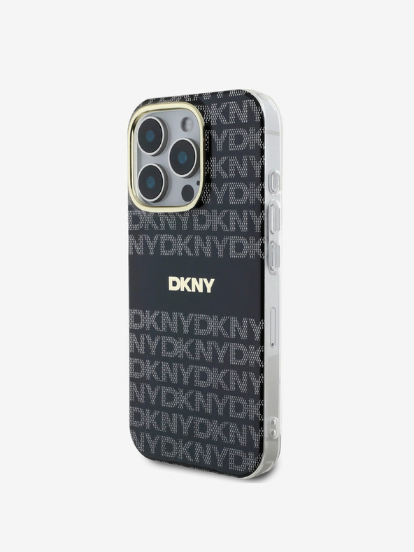 DKNY DKNY PC/TPU ponavljajoči se vzorec Tonal Stripe Magsafe hrbtni ovitek za iPhone 16 Pro črn