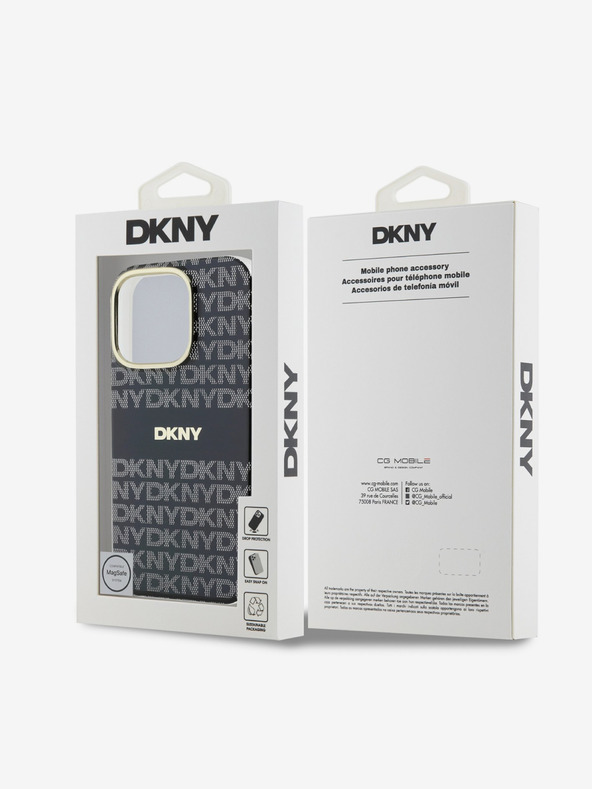 DKNY DKNY PC/TPU ponavljajoči se vzorec Tonal Stripe Magsafe hrbtni ovitek za iPhone 16 Pro črn