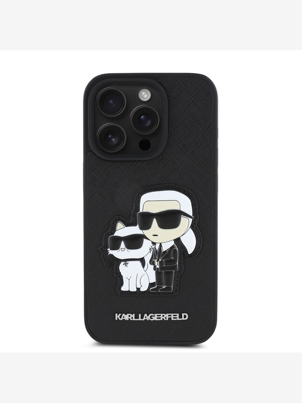 Karl Lagerfeld Karl Lagerfeld PU Saffiano Karl in Choupette hrbtni ovitek za iPhone 15 Pro Black