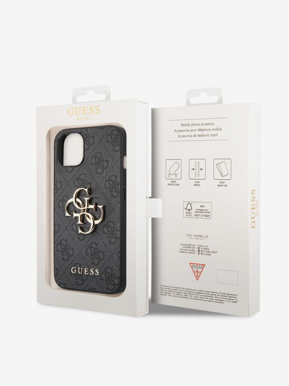 Guess PU 4G Metal Logo Zadní Kryt pro iPhone 14 Grey Ovitek za telefon