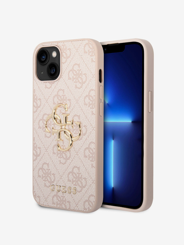 Guess PU 4G Metal Logo Zadní Kryt pro iPhone 15 Pink Ovitek za telefon