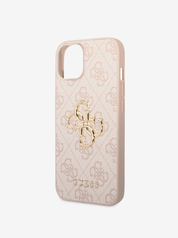Guess PU 4G Metal Logo Zadní Kryt pro iPhone 15 Pink Ovitek za telefon