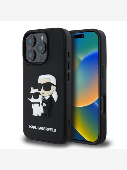 Karl Lagerfeld Karl Lagerfeld PU Saffiano Karl and Choupette hrbtni ovitek za iPhone 16 Pro Max črn