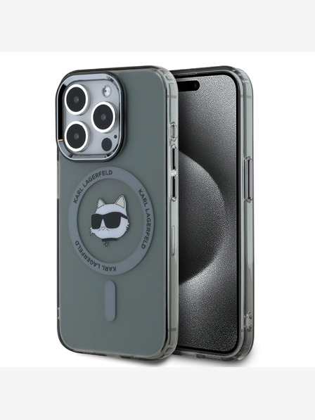 Karl Lagerfeld Karl Lagerfeld IML Choupette Head Metal Frame MagSafe Back Cover za iPhone 15 Pro Black Black