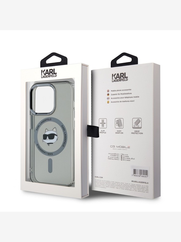 Karl Lagerfeld Karl Lagerfeld IML Choupette Head Metal Frame MagSafe Back Cover za iPhone 15 Pro Black Black