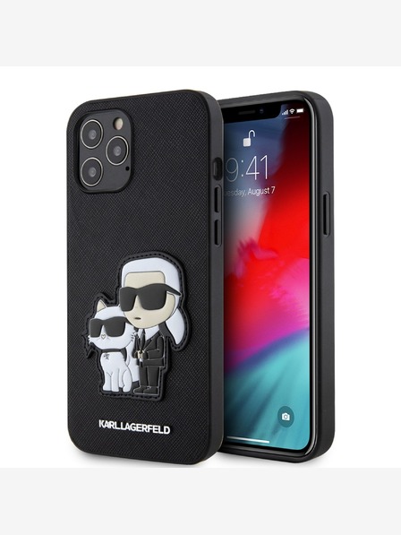 Karl Lagerfeld Karl Lagerfeld PU Saffiano Karl and Choupette hrbtni ovitek za iPhone 12/12 Pro Black