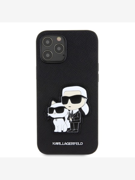 Karl Lagerfeld Karl Lagerfeld PU Saffiano Karl and Choupette hrbtni ovitek za iPhone 12/12 Pro Black