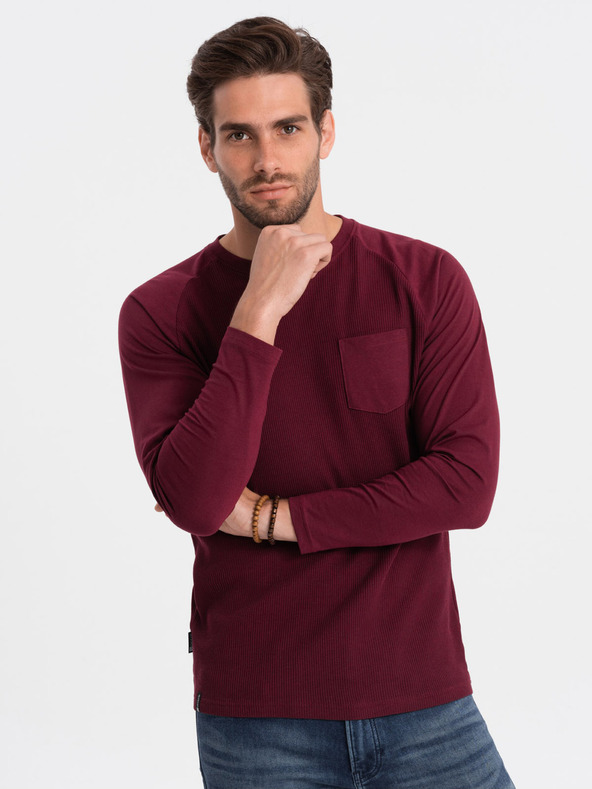 Ombre Clothing Moška osnovna majica bordo barve z žepom Ombre Clothing