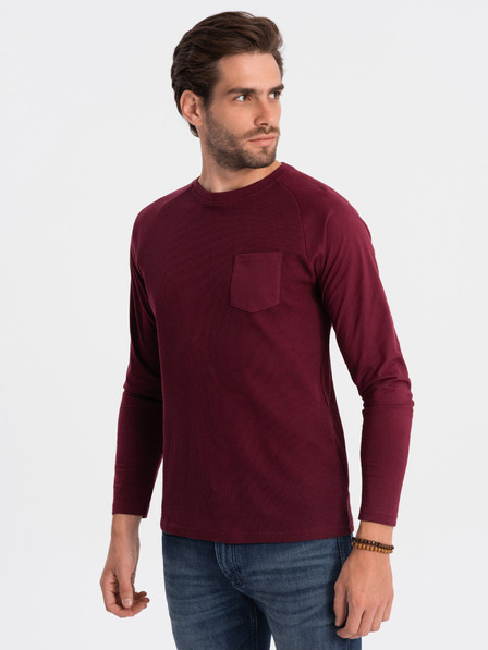 Ombre Clothing Moška osnovna majica bordo barve z žepom Ombre Clothing