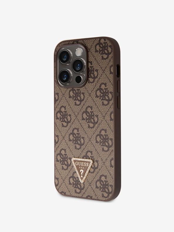 Guess Guess PU 4G Strass Triangle Metal Logo Back Cover za iPhone 15 Pro Brown