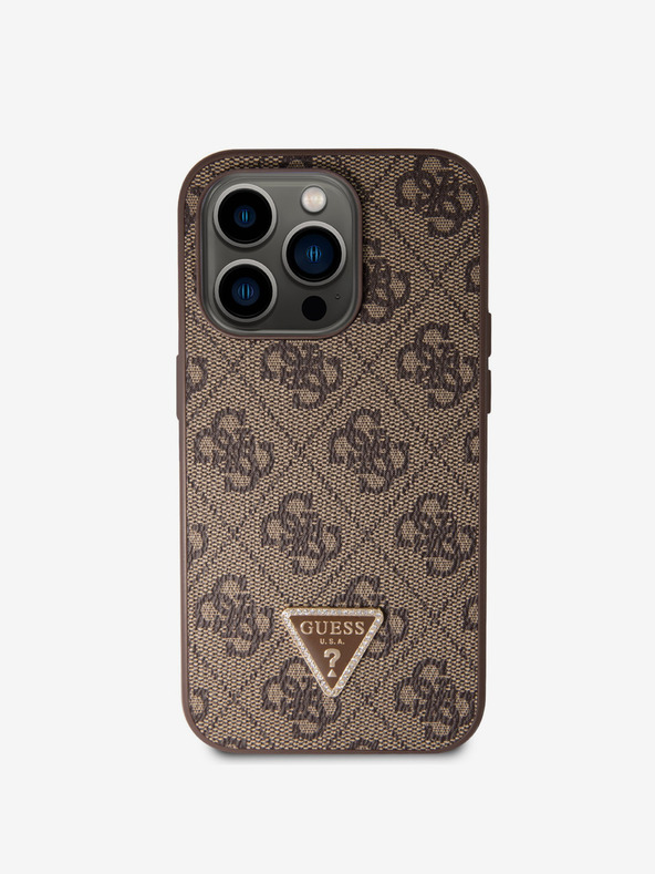 Guess Guess PU 4G Strass Triangle Metal Logo Back Cover za iPhone 15 Pro Brown