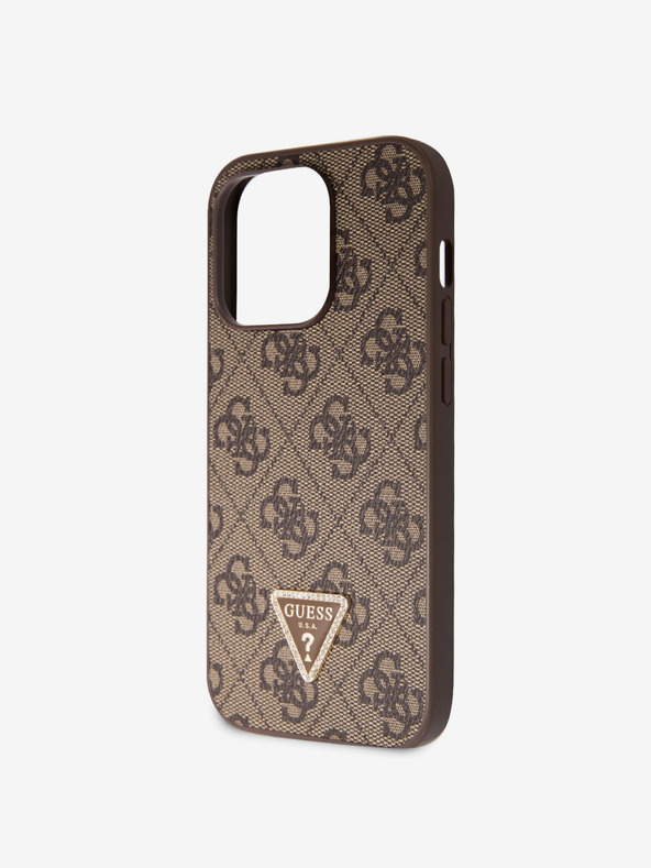 Guess Guess PU 4G Strass Triangle Metal Logo Back Cover za iPhone 15 Pro Brown