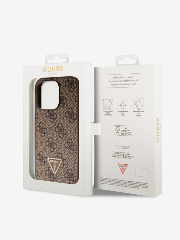 Guess Guess PU 4G Strass Triangle Metal Logo Back Cover za iPhone 15 Pro Brown