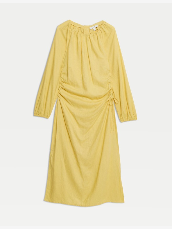 Marks & Spencer Padajoča midi obleka z visoko vsebnostjo lanu in okrasnimi detajli na boku Marks & Spencer zlata