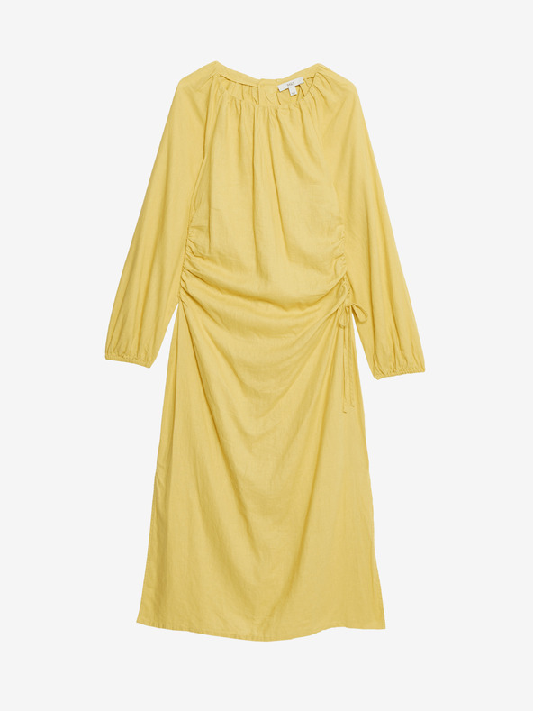 Marks & Spencer Padajoča midi obleka z visoko vsebnostjo lanu in okrasnimi detajli na boku Marks & Spencer zlata