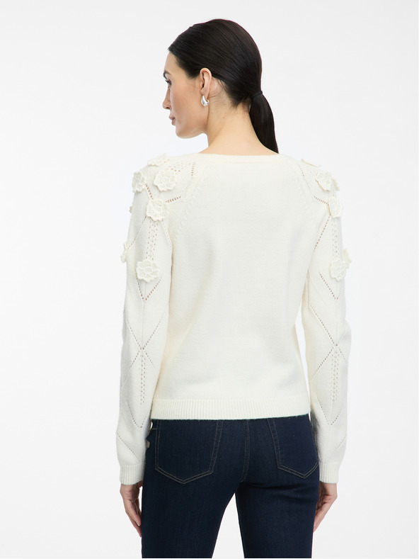 Orsay Krem ženski pulover s cvetličnim motivom ORSAY