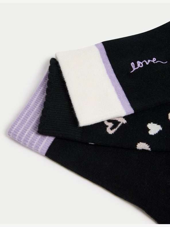 Marks & Spencer Nogavice do gležnjev z motivom srca in napisom Love, visok bombaž, 3 pari Marks & Spencer vijolična