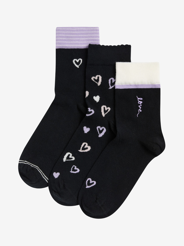 Marks & Spencer Nogavice do gležnjev z motivom srca in napisom Love, visok bombaž, 3 pari Marks & Spencer vijolična