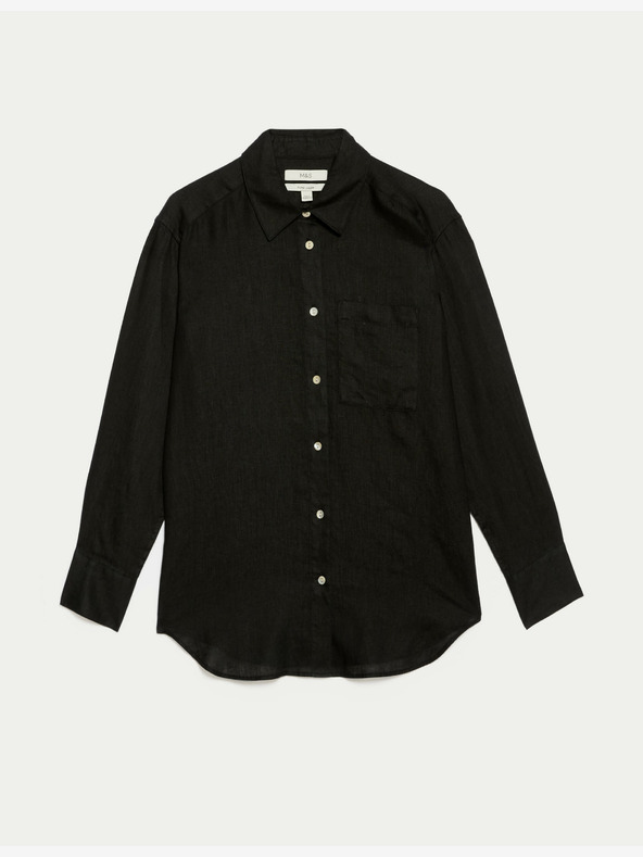 Marks & Spencer Oversized dekliška srajca z ovratnikom iz čistega lanu Marks & Spencer črna