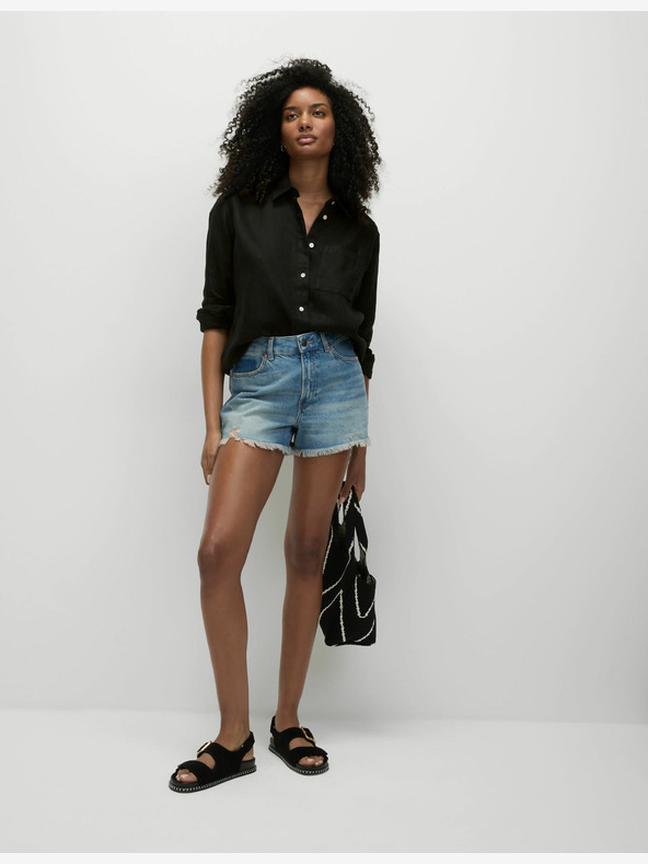 Marks & Spencer Oversized dekliška srajca z ovratnikom iz čistega lanu Marks & Spencer črna