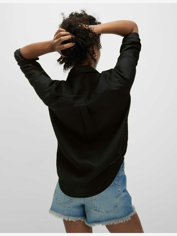 Marks & Spencer Oversized dekliška srajca z ovratnikom iz čistega lanu Marks & Spencer črna