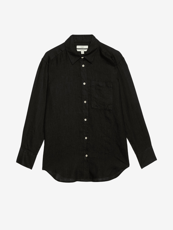 Marks & Spencer Oversized dekliška srajca z ovratnikom iz čistega lanu Marks & Spencer črna