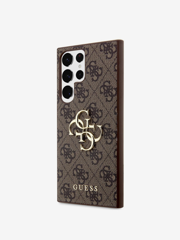Guess Guess PU 4G kovinski logotip zadnji pokrov za Samsung Galaxy S23 Ultra Brown
