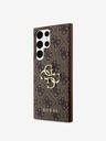 Guess Guess PU 4G kovinski logotip zadnji pokrov za Samsung Galaxy S23 Ultra Brown