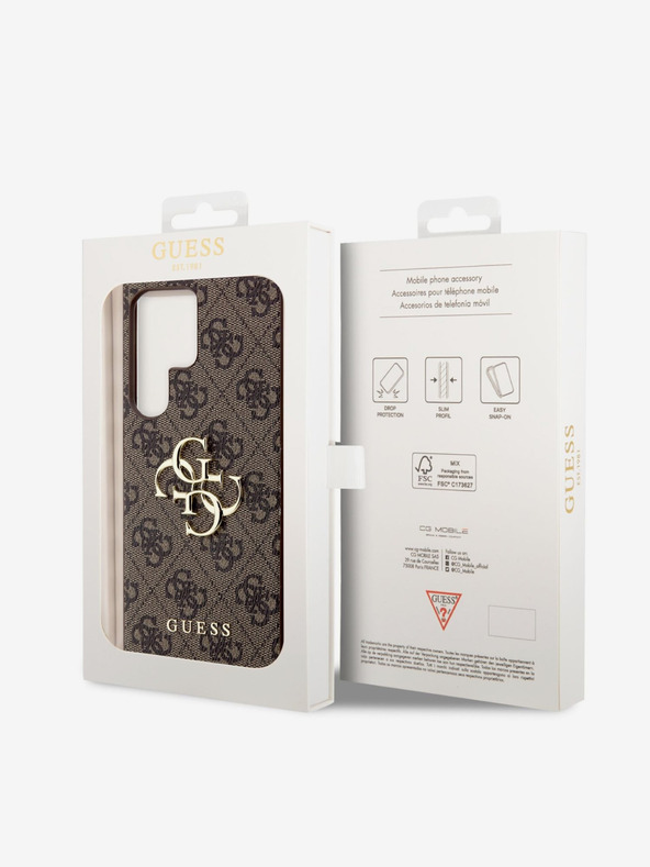 Guess Guess PU 4G kovinski logotip zadnji pokrov za Samsung Galaxy S23 Ultra Brown