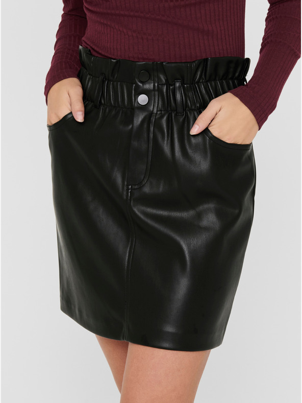 ONLY Črna ženska mini krila iz usnja ONLY Maiya