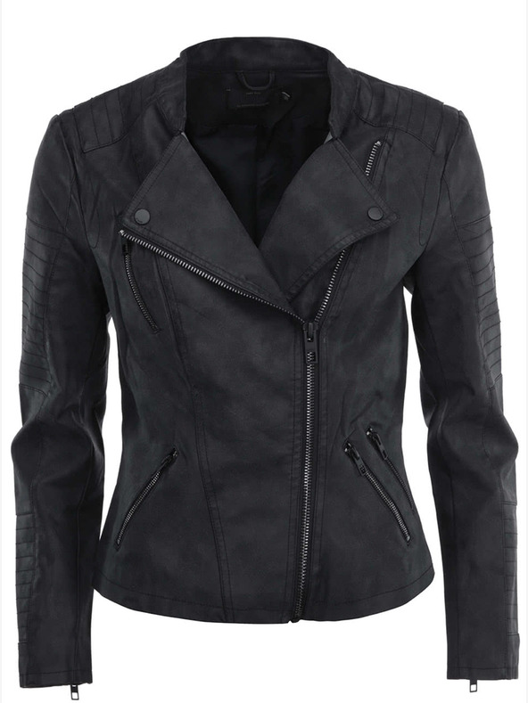 ONLY Črna ženska usnjena krivuljasta jakna z žepi ONLY Biker